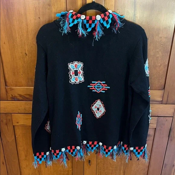 Vintage Southwestern (Native American Style) Sweater w/Sequins- Maximalism - Picture 2 of 9